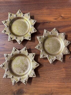 Set of 3 vintage celestial trinket trays / candleholders, shabby chic gold